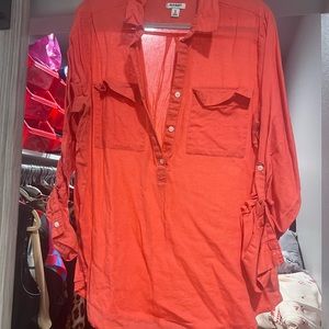 Solid linen button down blouse